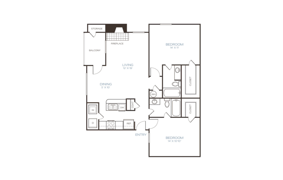 floor plan for the two bedroom apartment at The Westley