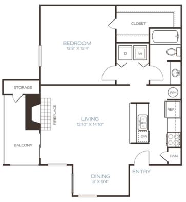 the floor plan for a two bedroom apartment at The Westley