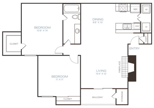 the floor plan for a two bedroom apartment at The Westley